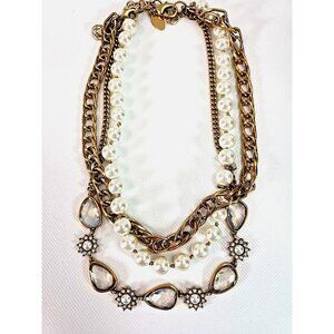 11" Chicos Multi-Strands Necklace Gold Pearl Vintage Women Party Gift Jewelry